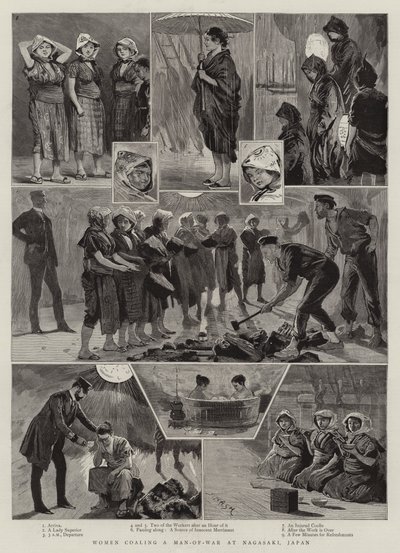 Kvinnor som kölar en krigsman i Nagasaki, Japan av Joseph Nash